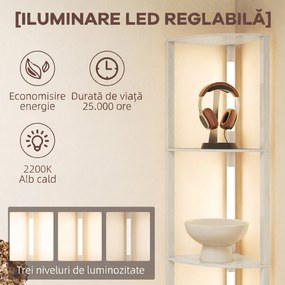 HOMCOM Lampadar Podea LED, 4 Rafturi, Lumină Reglabilă 3000K, MDF, 41x29,5x163,5 cm, Stejar | Aosom Romania