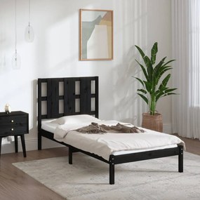 Cadru de pat Small Single 2FT6, negru, 75x190 cm, lemn masiv Negru, 75 x 190 cm