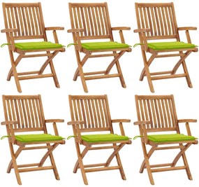 vidaXL Scaune grădină pliabile cu perne, 6 buc, lemn masiv tec