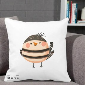 Perna Decorativa Pui Kawaii Bej-Negru Dungat, 40x40 cm, Alba Mata, Husa Detasabila, Perna Inclusa, BEKZ®