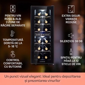 Klarstein Shiraz 12 Duo frigider de vin 2 zone 42L/12 sticle 5-12 / 12-18 °C Touch
