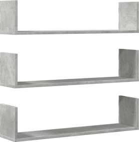 vidaXL Rafturi perete, 3 buc., gri beton, 80x18x18 cm, lemn prelucrat