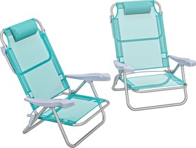 Outsunny Set 2 Scaune de Camping Pliabile cu Tetieră Căptușită și Spătar Reglabil în 6 Poziții, 62x65x80 cm, Albastru | Aosom Romania