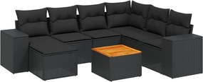 vidaXL Set mobilier de grădină cu perne, 8 piese, negru, poliratan