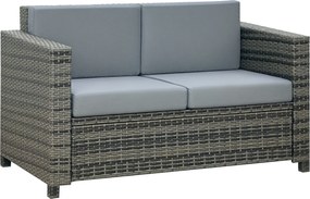 Canapea Outsunny din poly-rattan cu perne, canapea lounge de grădină 2 locuri metal poliester gri 130 x 70 x 80 cm | Aosom Romania