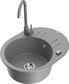 Mexen Kevin chiuvetă din granit cu 1 cuvă și scurgător și baterie de bucătărie Telma, gri - 6517-71-670200-71