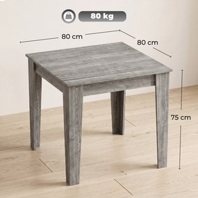 HOMCOM Masă de Sufragerie pentru 4 Persoane, Masă de Bucătărie Pătrată 80 x 80 x 75 Cm cu Piciorușe Antiderapante, Gri cu Efect de Lemn | Aosom Romania