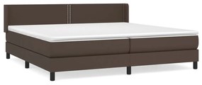 Pat box spring cu saltea, maro, 200x200 cm, piele ecologica