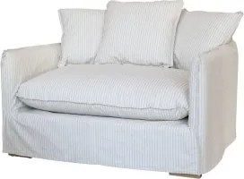 Fotoliu din in crem cu dungi latte, cu umplutură din pene de rață și 3 perne decorative „Malo”