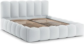 Pat tapitat cu somiera rabatabila si lada depozitare, 160x200 cm, Micadoni Home, Lupine-138, tesatura structurata chenille, gri deschis