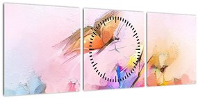 Tablou - Fluture asupra florilor, abstracție (cu ceas) (90x30 cm)