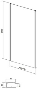 Perete lateral fix 90x195 cm Cersanit Larga profil crom 900x1950 mm, Crom lucios