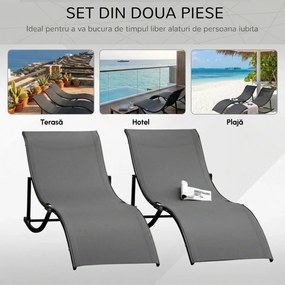 Outsunny Set 2 Sezlonguri Pliabile pentru Plajă sau Grădină, din Aluminiu și Textilen, Gri Închis, 61x165x63cm, Confortabile | Aosom Romania