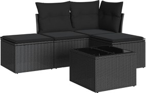 vidaXL Set mobilier de grădină cu perne, 5 piese, negru, poliratan