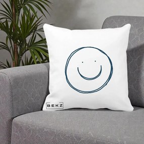 Perna Decorativa Smile Desen Minimalist, 40x40 cm, Alba Mata, Husa Detasabila, Perna Inclusa, BEKZ®