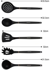 Set cutite si ustensile de bucatarie Klausberg KB 7835, 12 piese, Otel inoxidabil, Negru