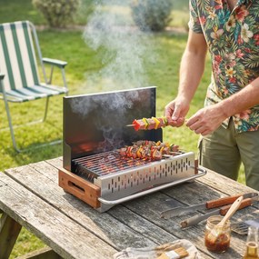 Outsunny Grătar Portabil cu Cărbune, Tava Detașabilă, din Oțel Inoxidabil și Metal, 50,5x34x33 cm, Negru | Aosom Romania