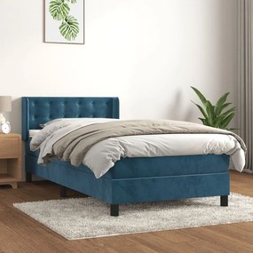 3131175 vidaXL Pat box spring cu saltea, albastru închis, 90x190 cm, catifea