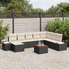 vidaXL Set de canapele pentru grădină cu 9 piese și perne, din rattan poly negru și acacia