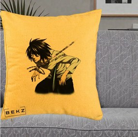 Perna Personalizata Death Note L Lawliet Lanturi, 40x40 cm, Galben, Husa Detasabila, Perna Inclusa, BEKZ®