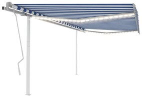 vidaXL Copertină retractabilă manual cu LED, albastru și alb, 4x3,5 m