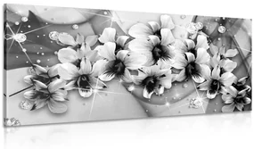 Tablou flori pe fundal abstract alb-negru