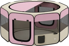 PawHut Parc pliabil pentru câini și pisici țarc portabil pentru animale mici impermeabil din țesătură Oxford Ø120x58cm Roz | Aosom Romania