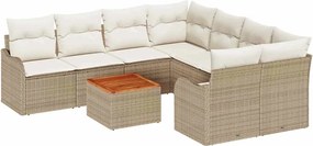 vidaXL Set de canapele pentru grădină cu pernă 9 pcs Bej poliratan