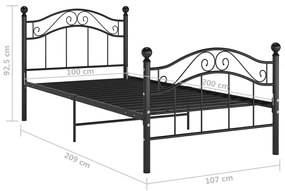 Cadru de pat, negru, 100 x 200 cm, metal Negru, 100 x 200 cm