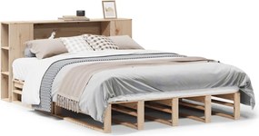 vidaXL Pat cu bibliotecă fără saltea, 140x190 cm, lemn masiv
