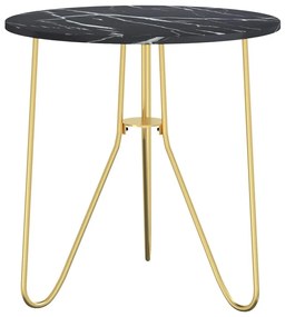 331672 vidaXL Masă de ceai, auriu și marmură neagră, 48 cm, MDF și fier