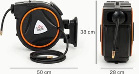 HOMCOM Tambur Automat Retractabil pentru Furtun 20 m, Montare pe Perete, Pivotant 180°, Negru și Portocaliu | Aosom Romania