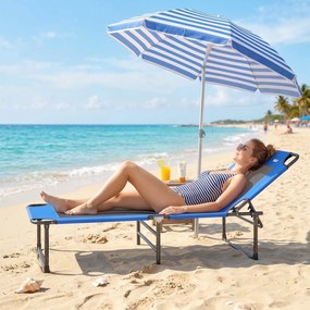 Outsunny Șezlong Pliabil, Spătar Reglabil pe 4 Poziții, Mânere pentru Transport, Culoare Albastru | Aosom Romania