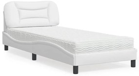 vidaXL Pat cu saltea, alb, 90x190 cm, piele ecologică