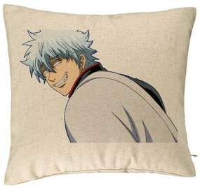 Perna Decorativa cu Gintama Gin, 40x40 cm, Bej, Husa Detasabila, Burduf