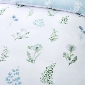 Lenjerie de pat din bumbac egiptean Bianca Meadow Flowers, 200 x 200 cm, alb - albastru