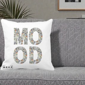 Perna Decorativa MOOD Money Grafic Urban, 40x40 cm, Alba Mata, Husa Detasabila, Perna Inclusa, BEKZ®