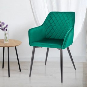 Scaun tapițat din catifea verde, APIS, cu picioare metalice – design modern, confortabil, brand Jumi