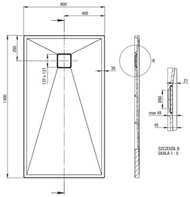 Cadita dus compozit slim alba 140x80 cm Deante Correo 1400x800 mm, Alb