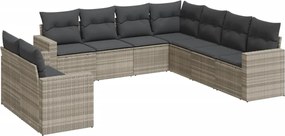 vidaXL Set canapele de grădină cu perne, 9 piese gri deschis poliratan