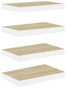 326575 vidaXL Rafturi perete suspendate 4 buc. alb/stejar 50x23x3,8cm MDF