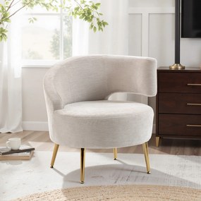 HOMCOM Scaun Modern pentru Living cu Spătar Arcuit și Arcuri Individuale, Tapițat cu Chenille, Spumă, Lemn și Oțel, 69x65x67 cm, Crem și Auriu | Aosom Romania