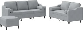 vidaXL Set de canapele cu perne, 3 piese, gri deschis, textil