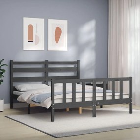 3192043 vidaXL Cadru de pat cu tăblie, gri, king size, lemn masiv