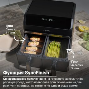 Friteuza dubla cu aer cald 8in1 Instant Pot Vortex DUAL INAFB91-BK, 1850 W, 8 l, 205°C, EvenCrisp, Gatit sincronizat, Control tactil, Negru/Otel inoxidabil