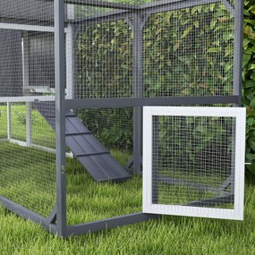 PawHut Coteț pentru găini cu tarc pentru 3-4 găini, cuib în 3 părți, suprafață 1,9 m², lemn de brad, gri | Aosom Romania