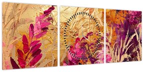 Tablou - Pictură abstractă de flori II. (cu ceas) (90x30 cm)
