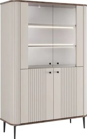 Vitrină Vesper 103 cm cu 4 uși - cașmir / nuc / picioare negre