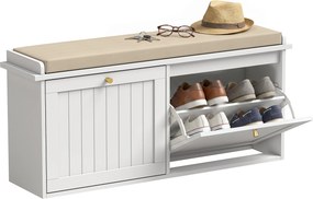 HOMCOM Bancă pantofar, mobilier pentru hol, pernuță tapițată, 2 sertare basculante, 8-10 perechi de pantofi | Aosom Romania