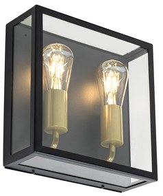 Lampă de perete exterioară neagră și alamă cu 2 lumini - Rotterdam